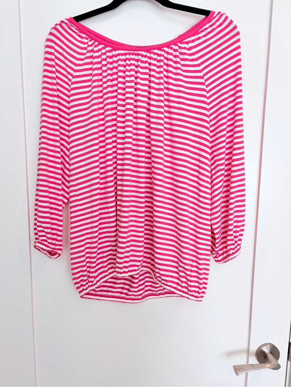 Michael Michael Kors Pink & White Striped Peasant Top – Size Medium